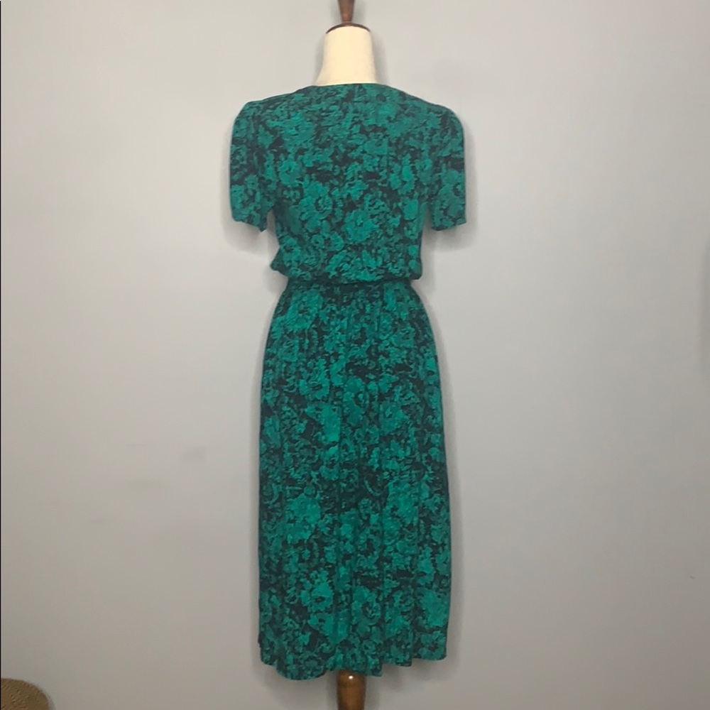 Vintage Green & Black Abstract  Blouson Dress 8 - Picture 8 of 12